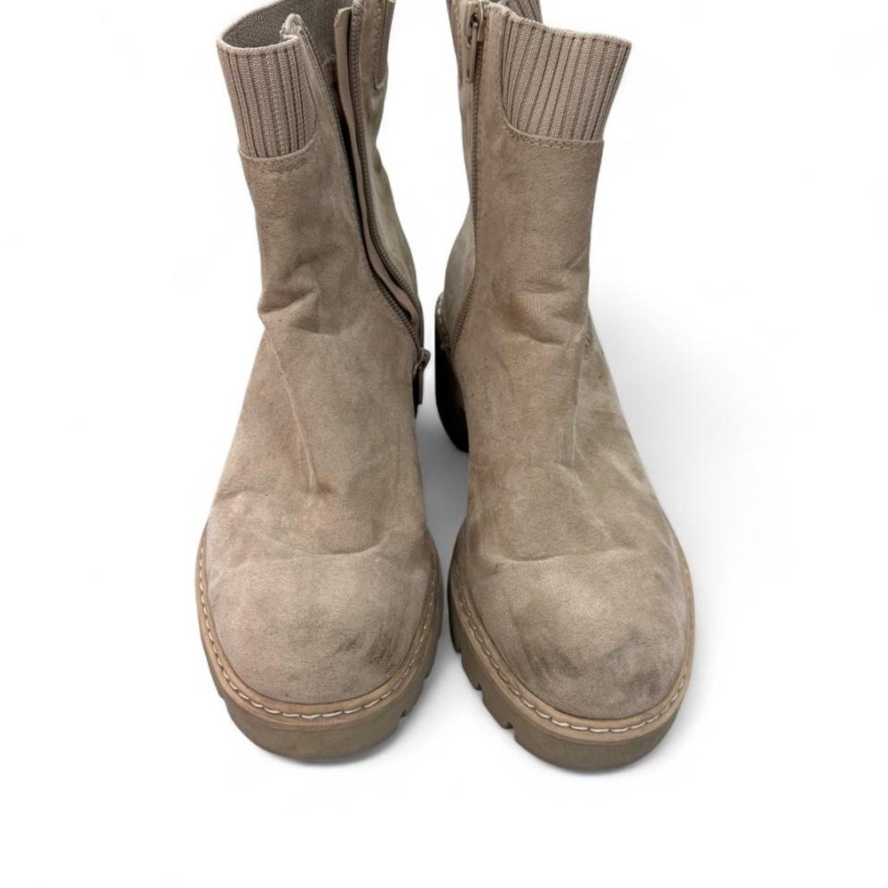 No Boundaries Tan Suede Chunky Heel Ankle Boots Women 9 Lug Sole Sock Bootie